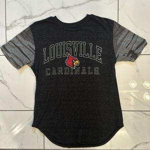 Women’s size small University of Louisville shirt with camouflage sleeves